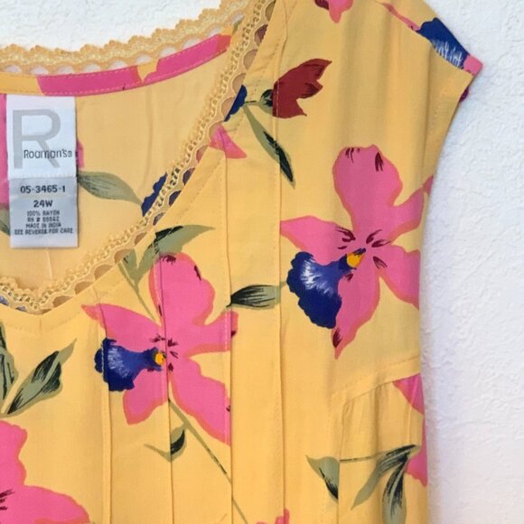 Roaman's V-Neck long summer dress SZ 24W Floral on apricot background NEW - Picture 2 of 8